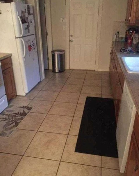 There’s a big dog hiding in this kitchen – can you find him in this picture?