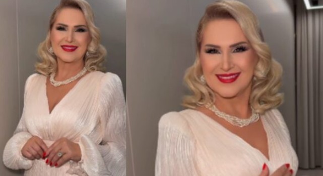 Me fustan të bardh e buzë të kuqe Shyhrete Behluli po shkëlqen