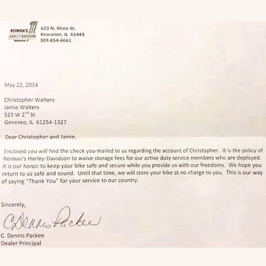Harley-Davidson Rejects Military Wife’s Late Check, Sends Touching Letter Instead.