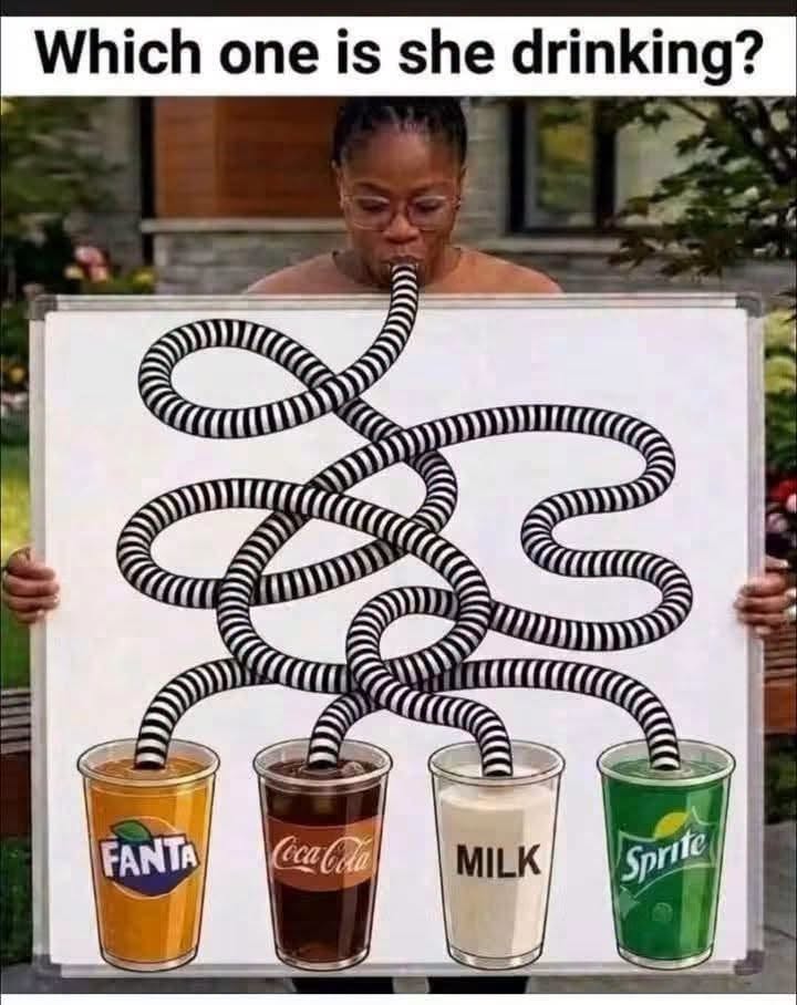 WHICH DRINK IS SHE ACTUALLY DRINKING?